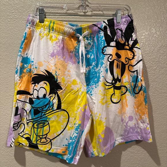 NWT Disney Parks Mickey and Friends Goofy & Max Splatter Paint Short XS M XL - Picture 1 of 7